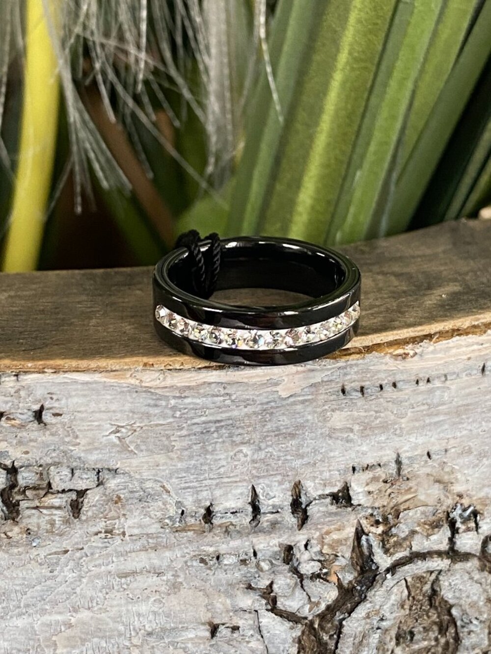 Fifth Avenue Black Onyx Swarovski Crystal 1/2 Eternity Band Ring Sz 8 NWT